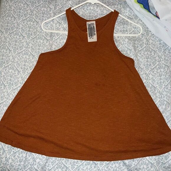 Free People Ribbed Tunic Tank Top Womens Orange Boho Flowy USA Made Grunge size - Picture 2 of 4